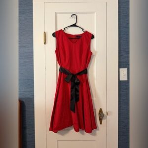 Chic Red Midi Dress with Black Sash